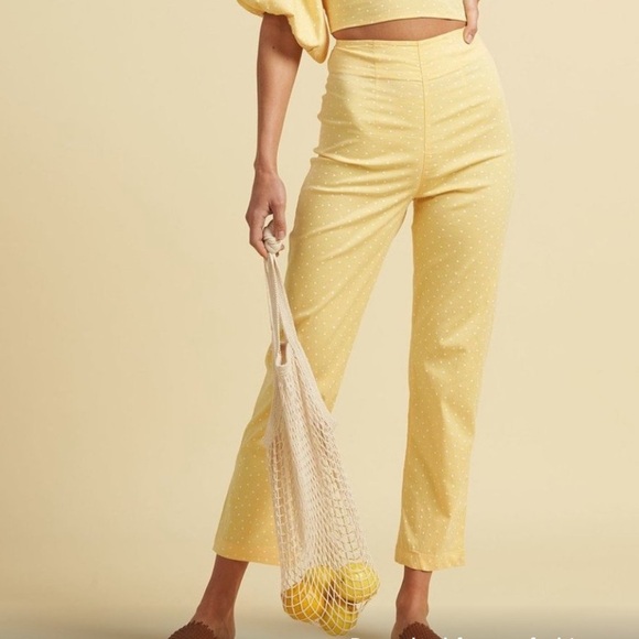 Billabong x The Salty Blonde Moonlight High Rise Pants Yellow Polka Dot Size 26 - Picture 4 of 11